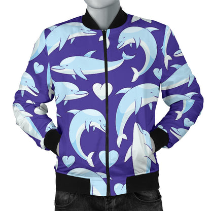 Dolphin Smile Print Pattern Men Bomber Jacket