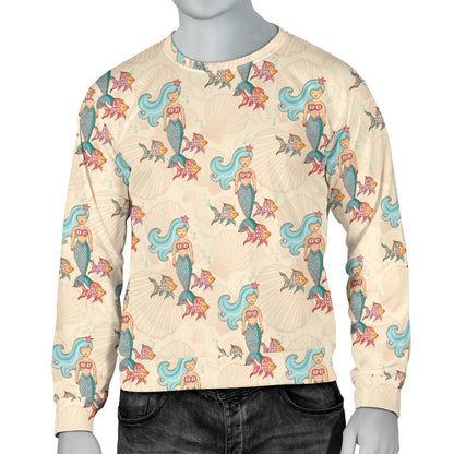 Mermaid Girl With Fish Design Print Men Long Sleeve Sweatshirt