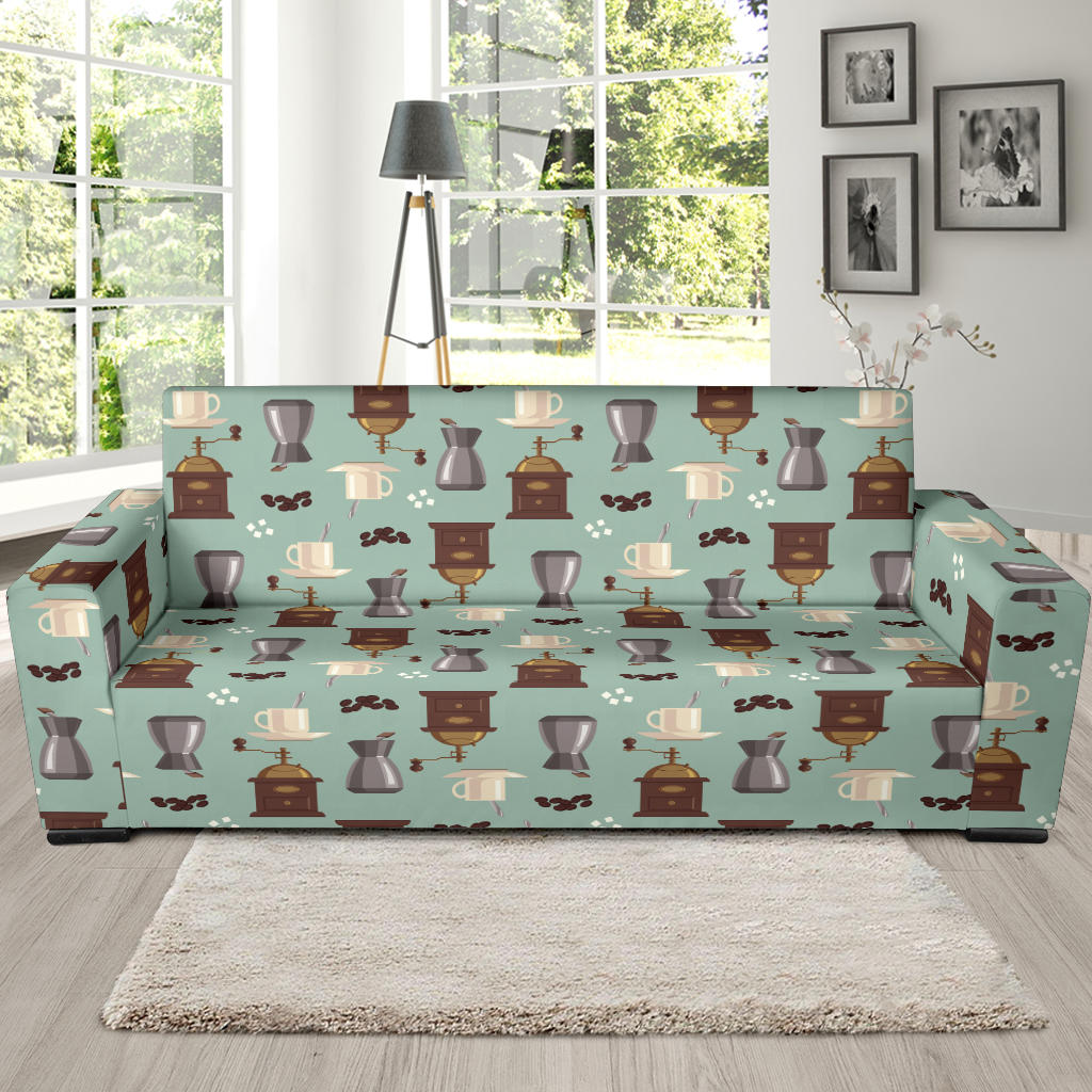 Coffee Pattern Print Design 04 Sofa Slipcover