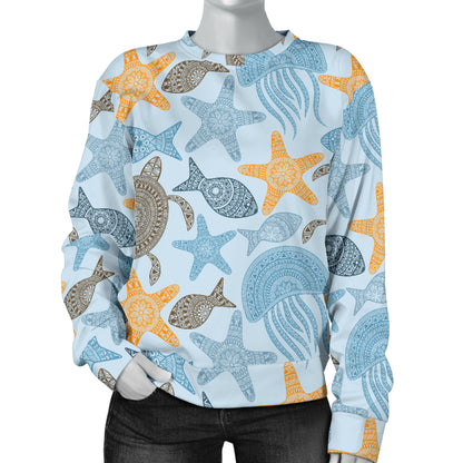 Polynesian Jellyfish Turtle Print Women Long Sleeve Sweatshirt