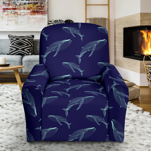 Blue Whale Print Design LKS402 Recliner Slipcover with Pocket