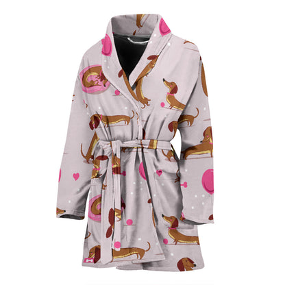 Dachshund Pattern Print Design 10 Women Bathrobe