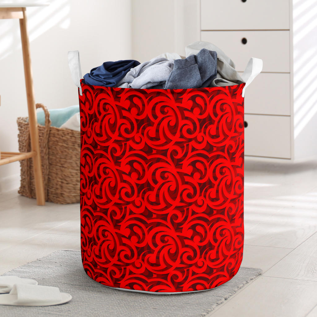 Maori Red Themed Design Print Laundry Basket