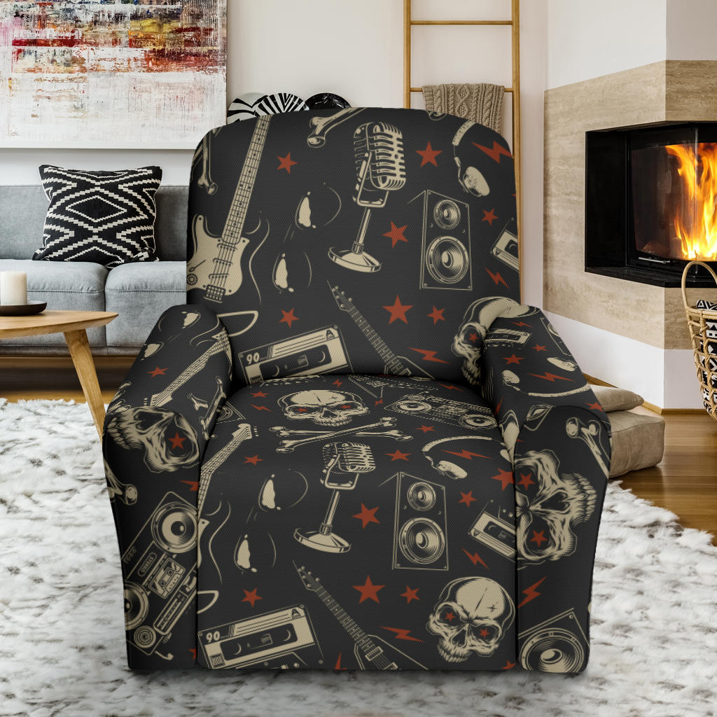 Rock and Roll Skull Pattern Print Design A03 Recliner Slipcover with Pocket