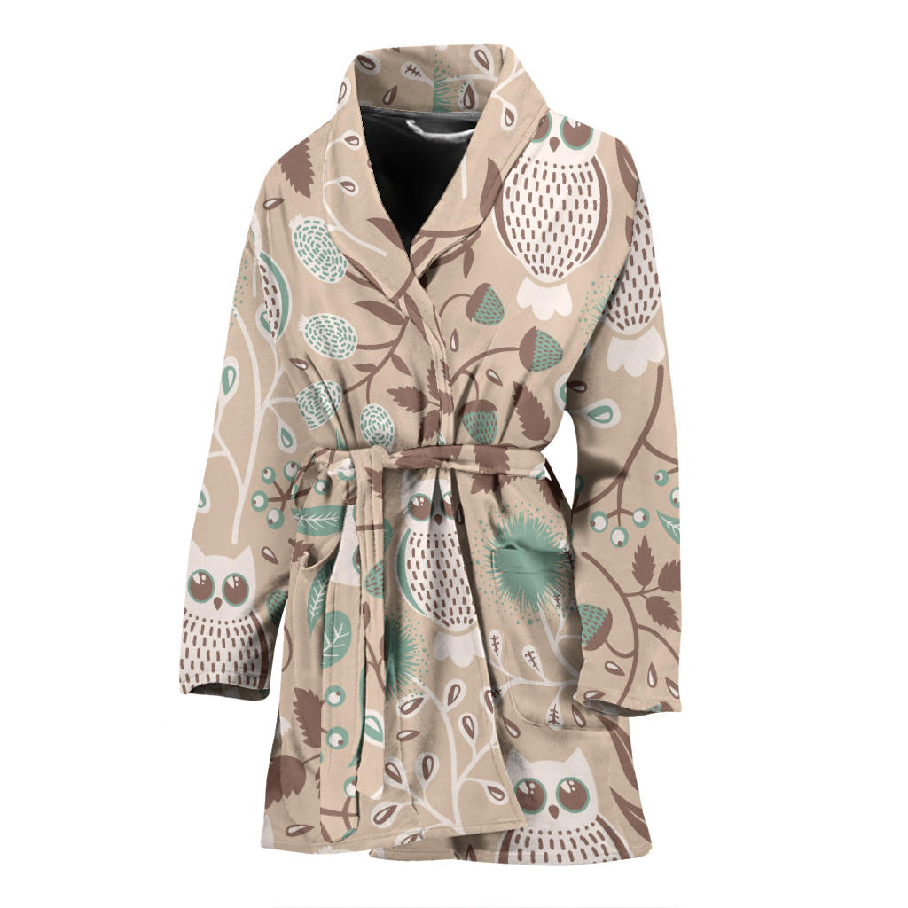 Owl Pattern Print Design A02 Women Bathrobe