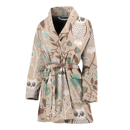 Owl Pattern Print Design A02 Women Bathrobe
