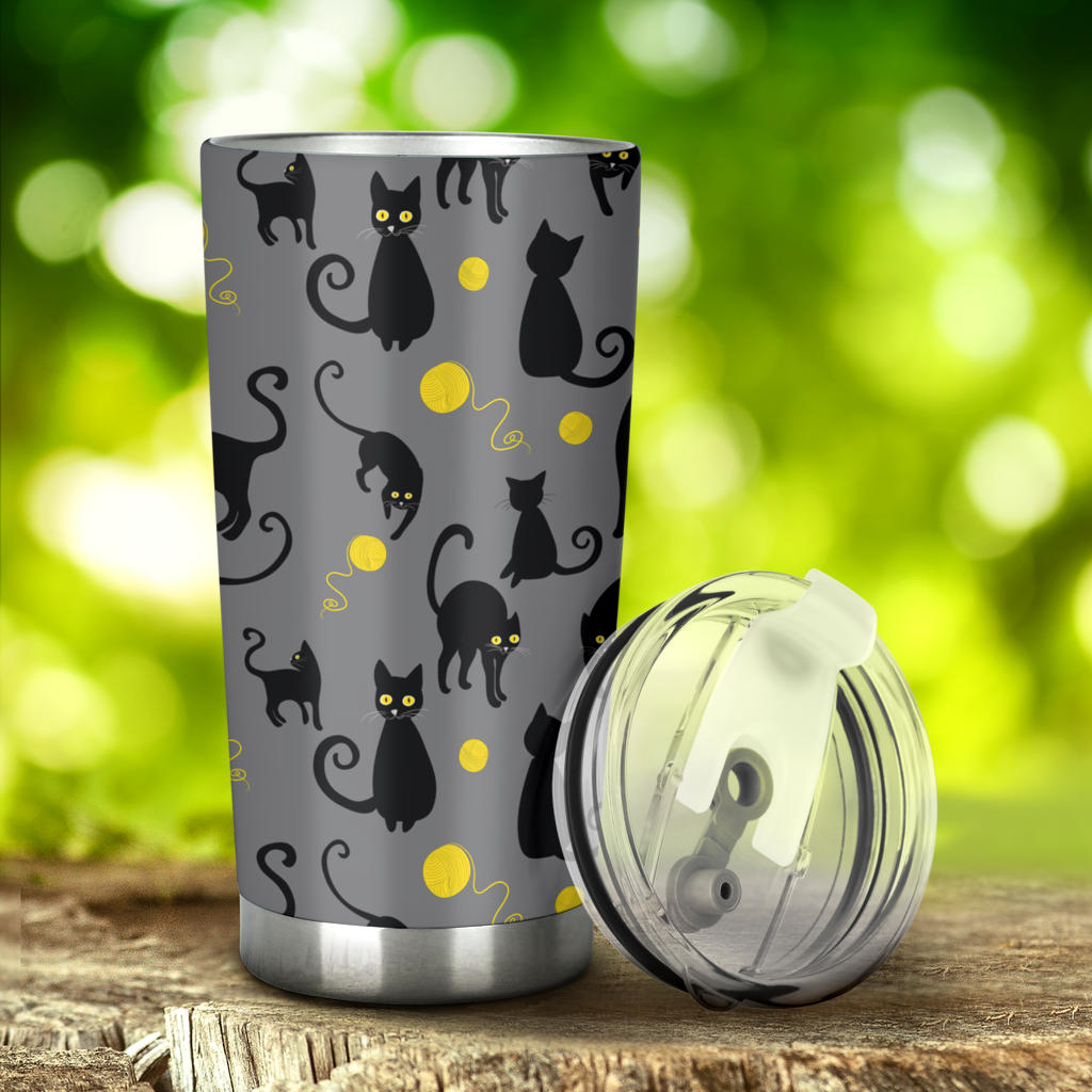 Black Cat Yellow Yarn Print Pattern Tumbler
