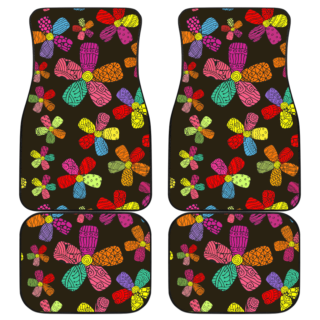 Flower Power Colorful Print Pattern Car Floor Mats Front Back
