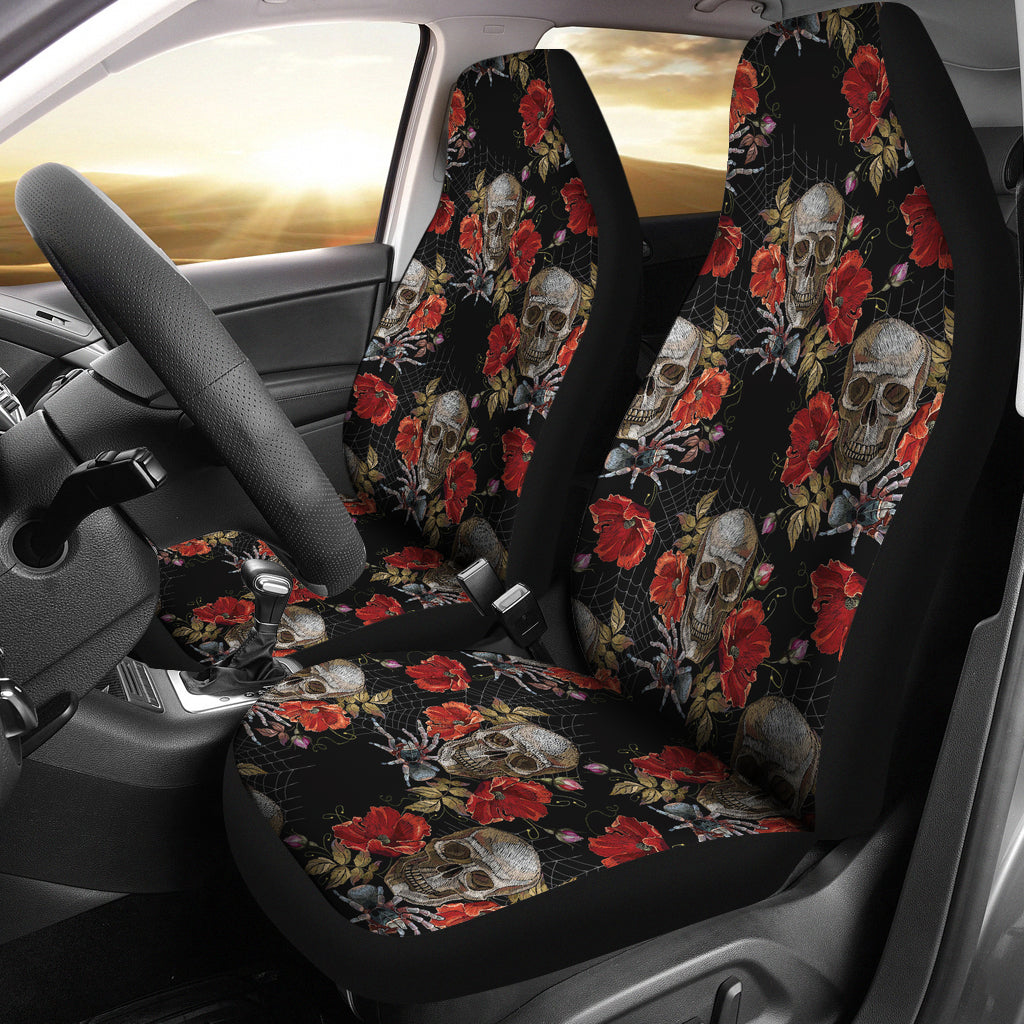 Spider Web Skull Rose Print Design LKS305 Car Seat Covers