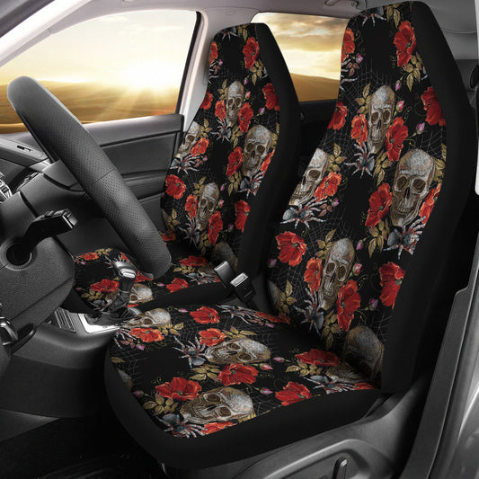 Spider Web Skull Rose Print Design LKS305 Car Seat Covers