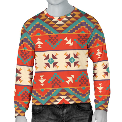 Aztec Red Print Pattern Men Long Sleeve Sweatshirt