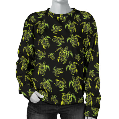 Green Tribal Turtle Polynesian Themed Women Long Sleeve Sweatshirt