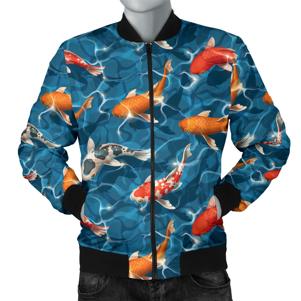 Koi Carp Water Design Themed Print Men Bomber Jacket