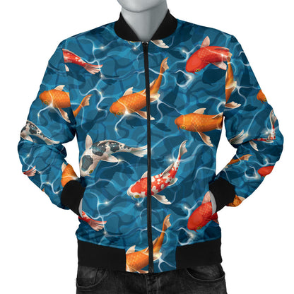 Koi Carp Water Design Themed Print Men Bomber Jacket