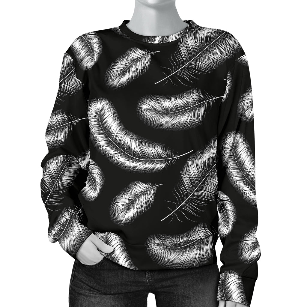 Feather Black White Design Print Women Long Sleeve Sweatshirt
