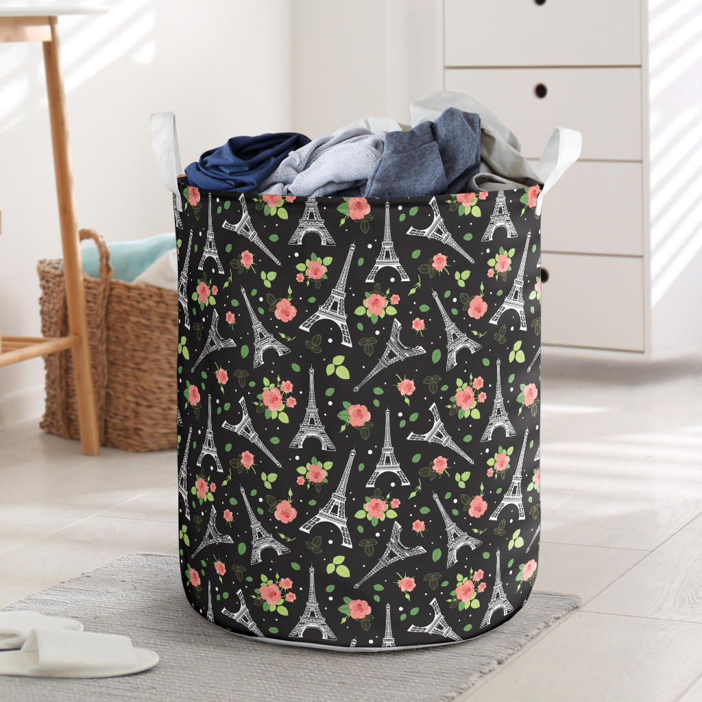 Eiffel Tower Rose Print Laundry Basket