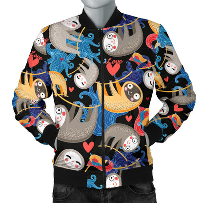 Sloth Cartoon Design Themed Print Men Bomber Jacket