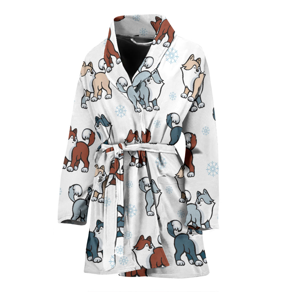 Alaskan Malamute Pattern Print Design 02 Women Bathrobe