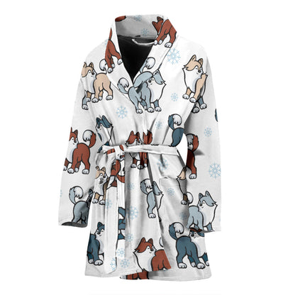 Alaskan Malamute Pattern Print Design 02 Women Bathrobe