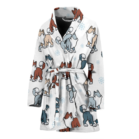 Alaskan Malamute Pattern Print Design 02 Women Bathrobe