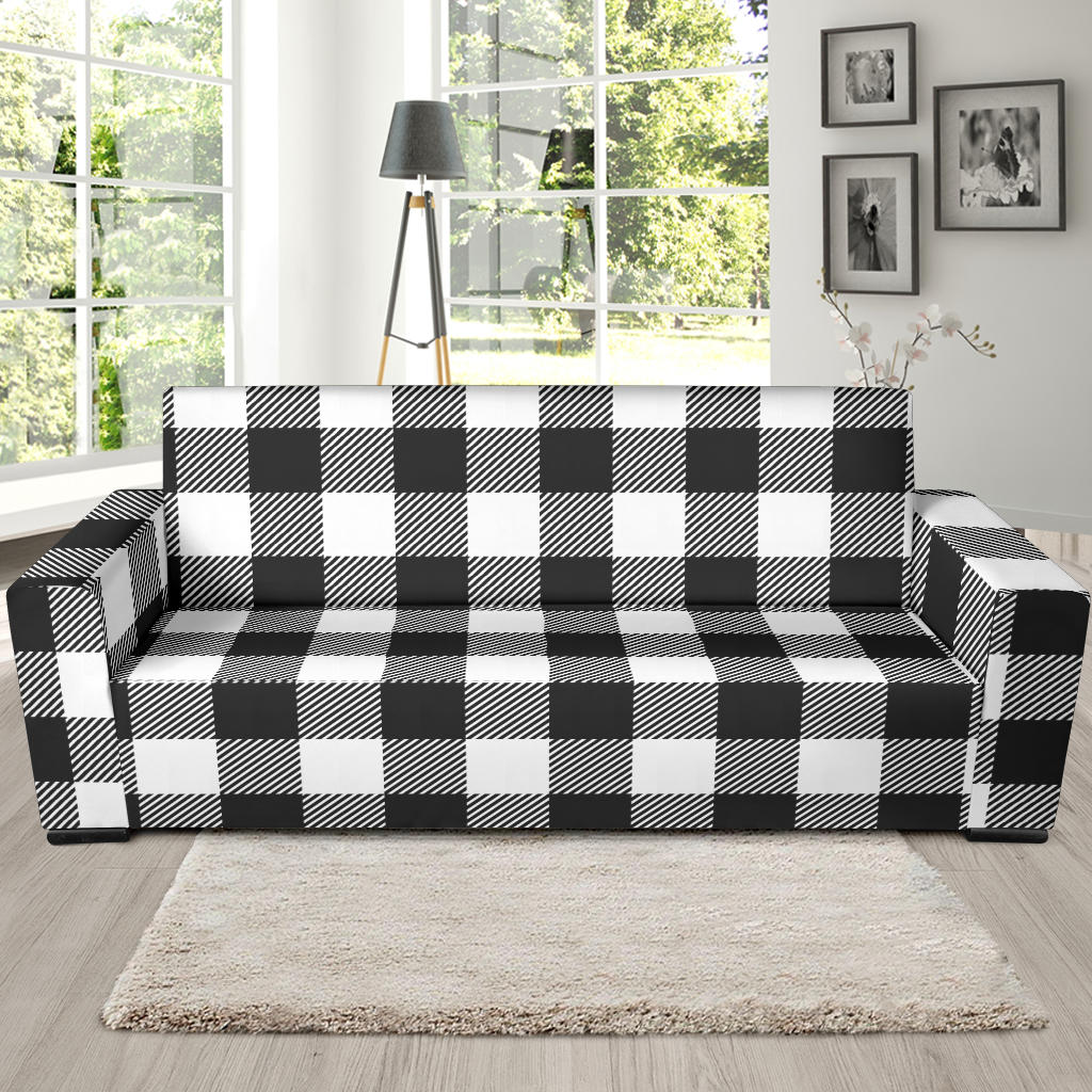 Buffalo check Black white Pattern Print Design 04 Sofa Slipcover