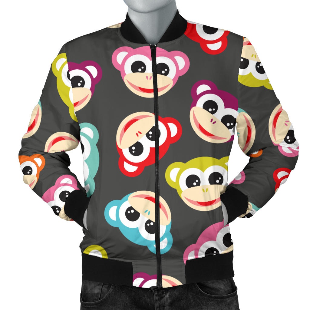 Monkey Head Design Themed Print Men Bomber Jacket