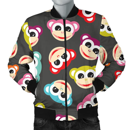 Monkey Head Design Themed Print Men Bomber Jacket