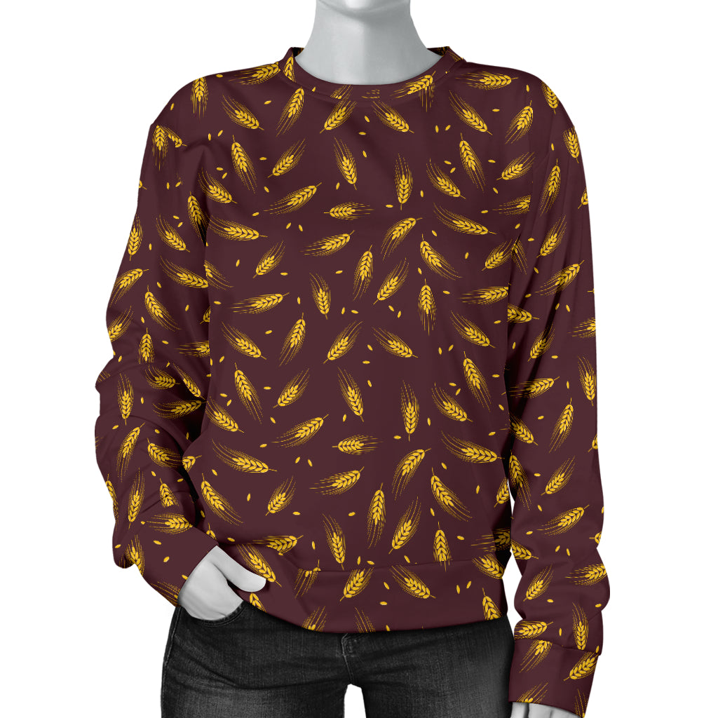 Agricultural Gold Wheat Print Pattern Women Long Sleeve Sweatshirt