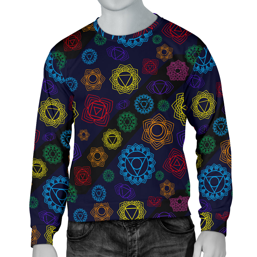 Chakra Colorful Print Pattern Men Long Sleeve Sweatshirt