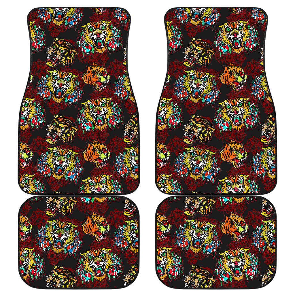 Tattoo Tiger Colorful Design Car Floor Mats Front Back