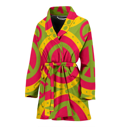 Peace Sign Pattern Print Design A01 Women Bathrobe