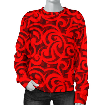 Maori Red Themed Design Print Women Long Sleeve Sweatshirt