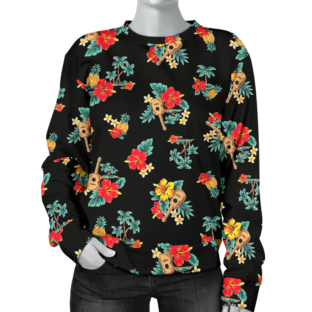 Hawaiian Flower Themed Print Women Long Sleeve Sweatshirt