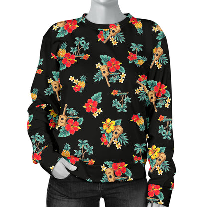 Hawaiian Flower Themed Print Women Long Sleeve Sweatshirt