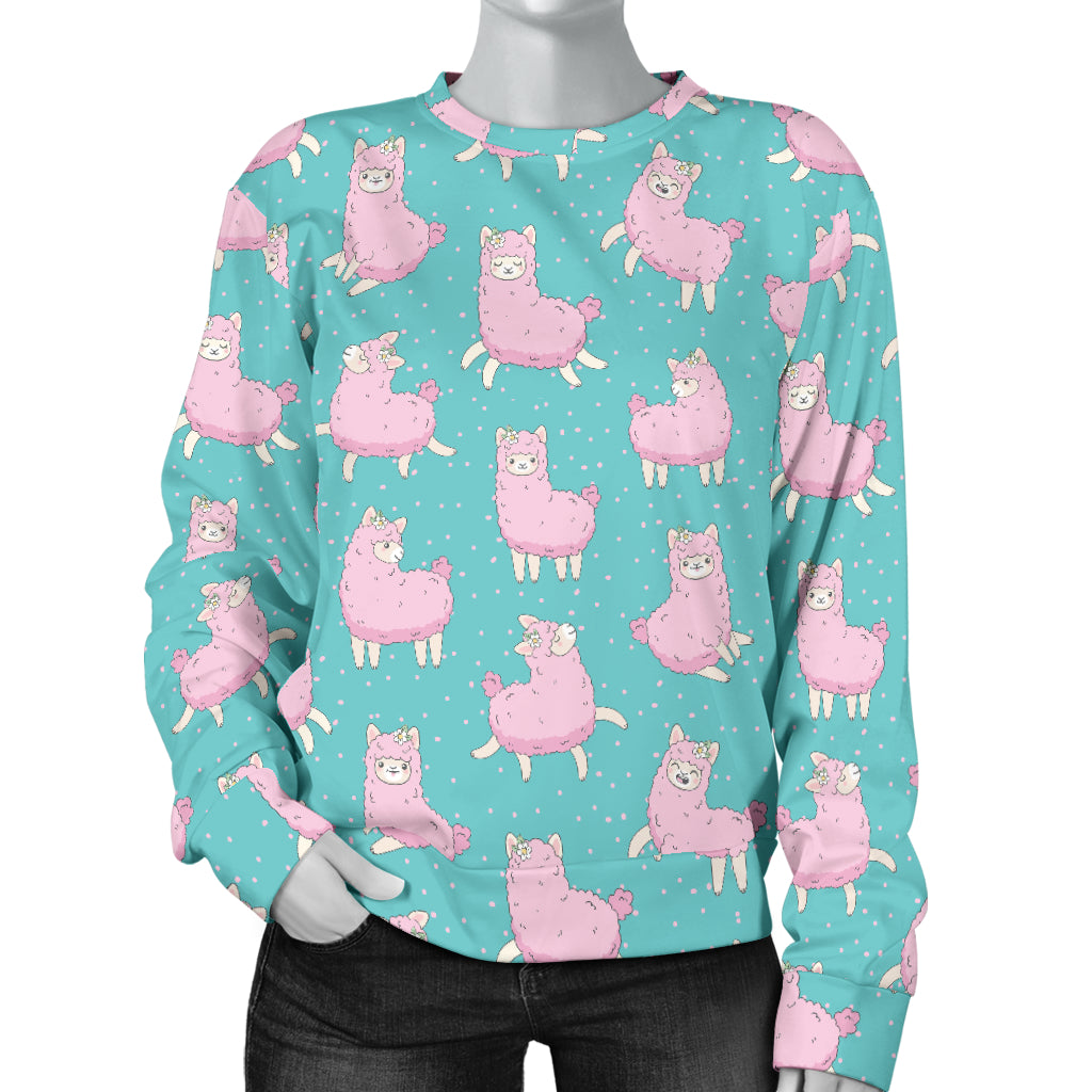 Alpaca Cartoon Design Themed Print Women Long Sleeve Sweatshirt