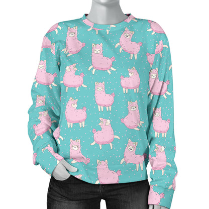 Alpaca Cartoon Design Themed Print Women Long Sleeve Sweatshirt