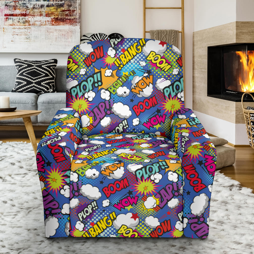 Comic Book Pattern Print Design 02 Recliner Slipcover with Pocket