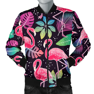 Flamingo Tropical leaves Neon Print Men Bomber Jacket