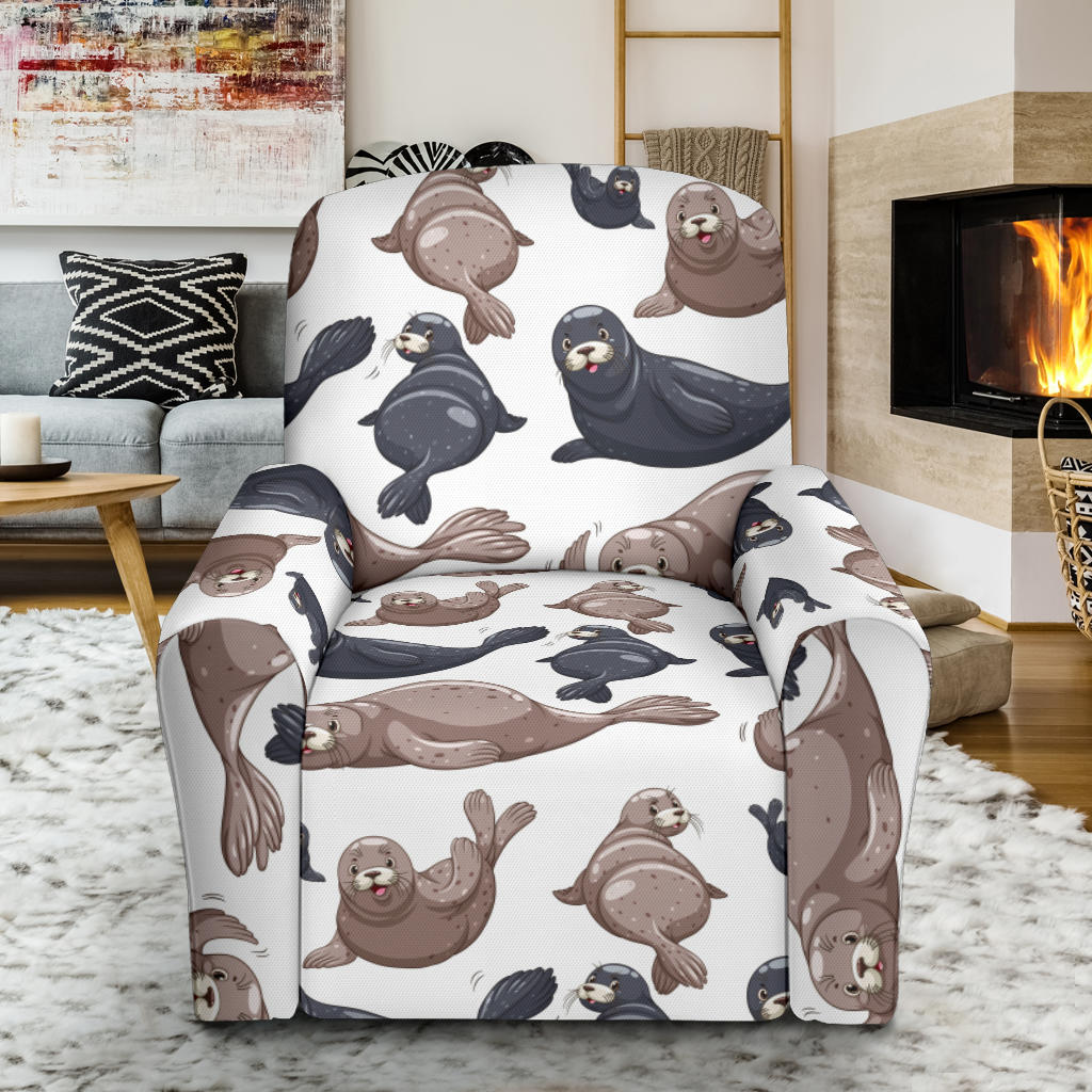 Sea Lion Pattern Print Design 02 Recliner Slipcover with Pocket