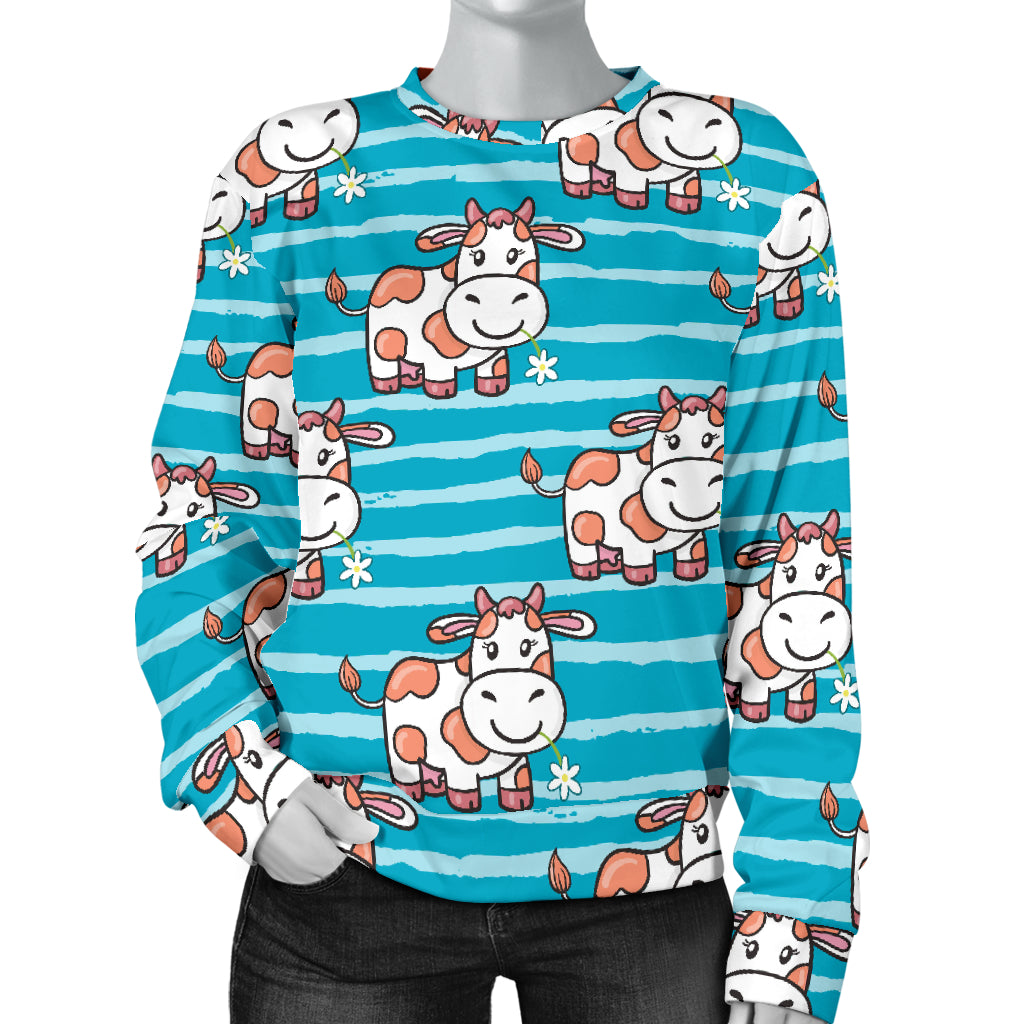 Cow Cute Print Pattern Women Long Sleeve Sweatshirt