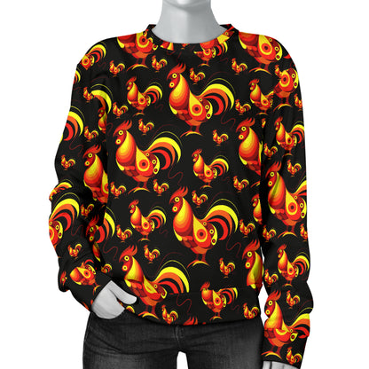 Rooster Print Themed Women Long Sleeve Sweatshirt