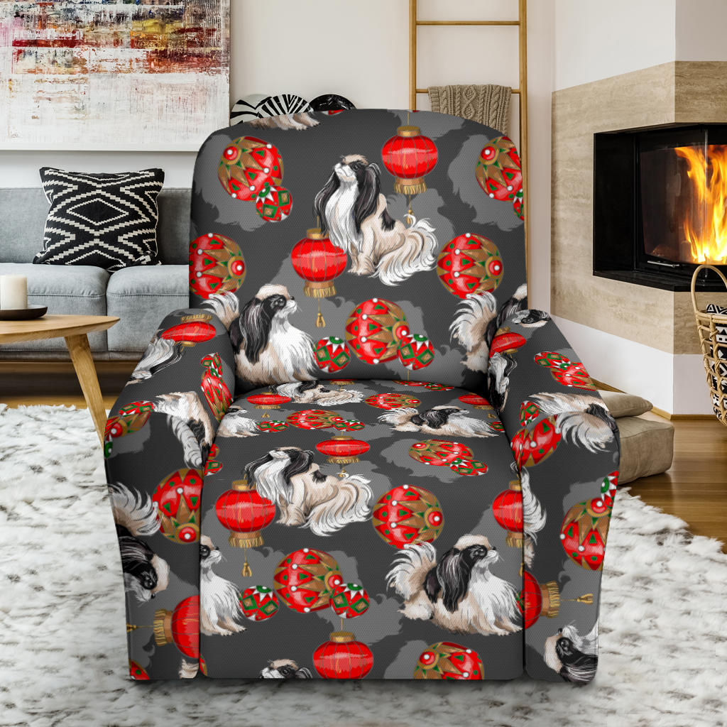 Japanese Chin Pattern Print Design 02 Recliner Slipcover with Pocket