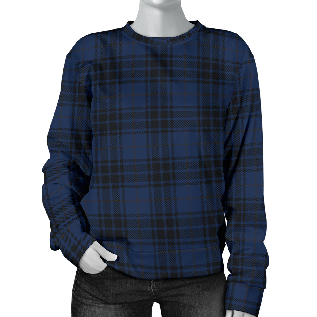 Navy Blue Tartan Plaid Pattern Women Long Sleeve Sweatshirt