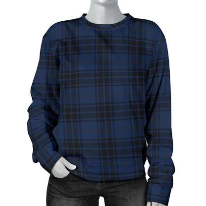Navy Blue Tartan Plaid Pattern Women Long Sleeve Sweatshirt