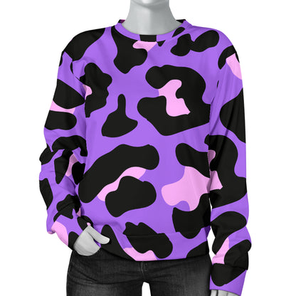 Cheetah Purple Neon Print Pattern Women Long Sleeve Sweatshirt