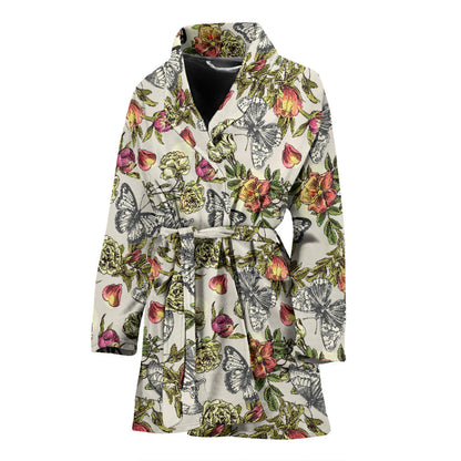 Butterfly Flower Pattern Print Design 06 Women Bathrobe