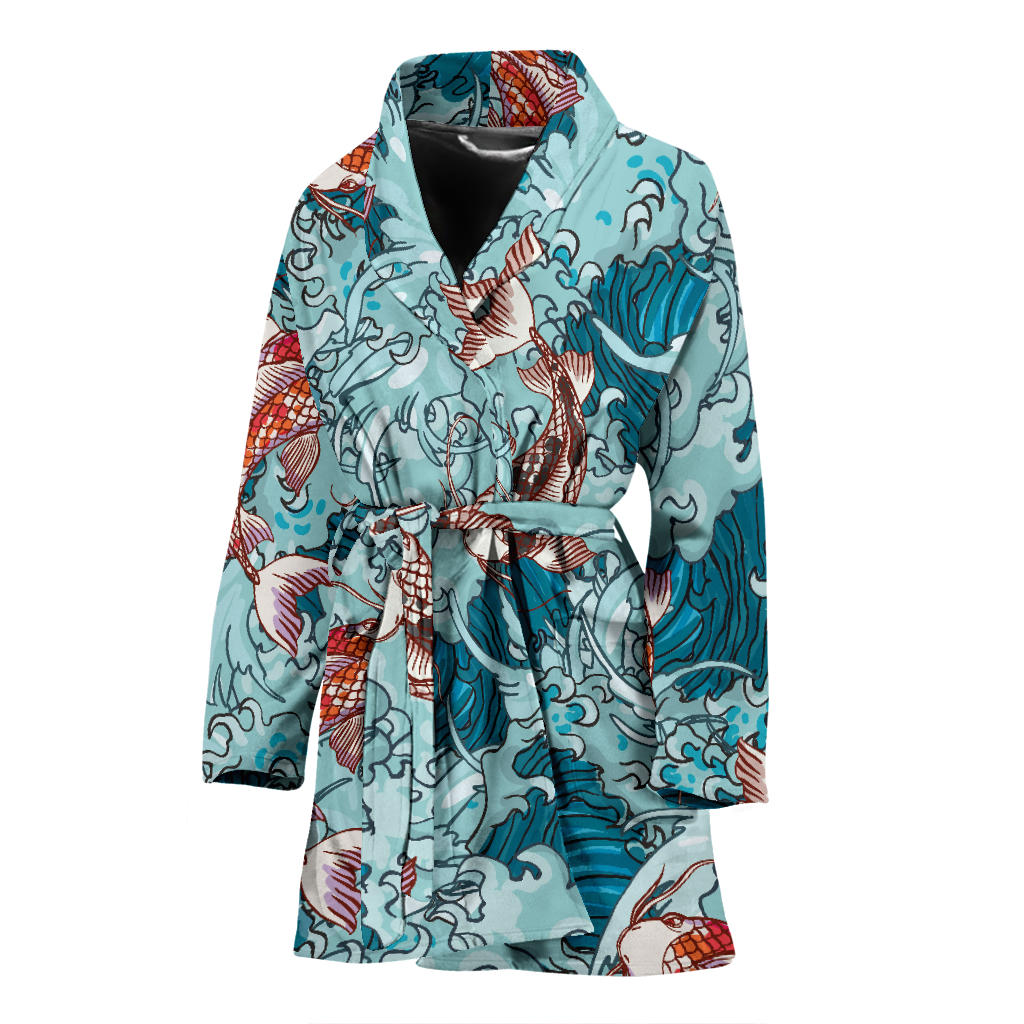KOI Fish Pattern Print Design 05 Women Bathrobe