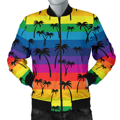 Palm Tree Rainbow Themed Print Men Bomber Jacket