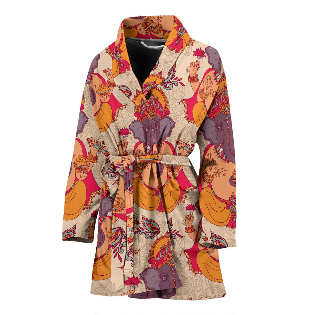Ganesha Indian Pattern Print Design 02 Women Bathrobe