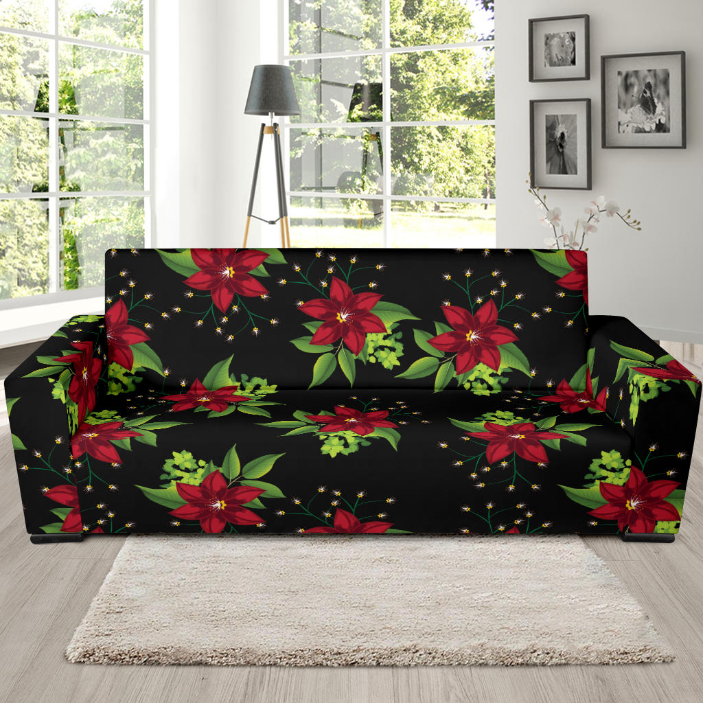 Poinsettia Pattern Print Design A01 Sofa Slipcover